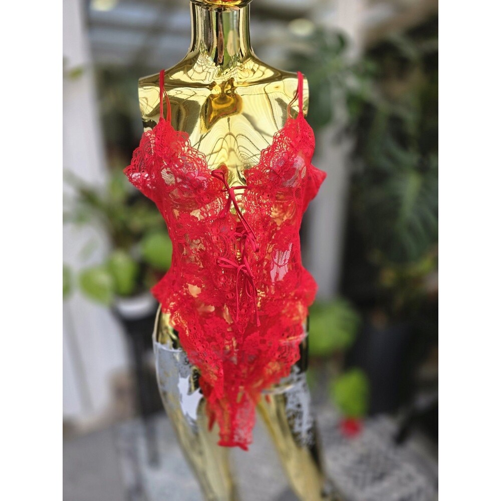 Victoria's Secret Vintage 1990s Red Lace Teddy Bodysuit Gold Label One Piece M